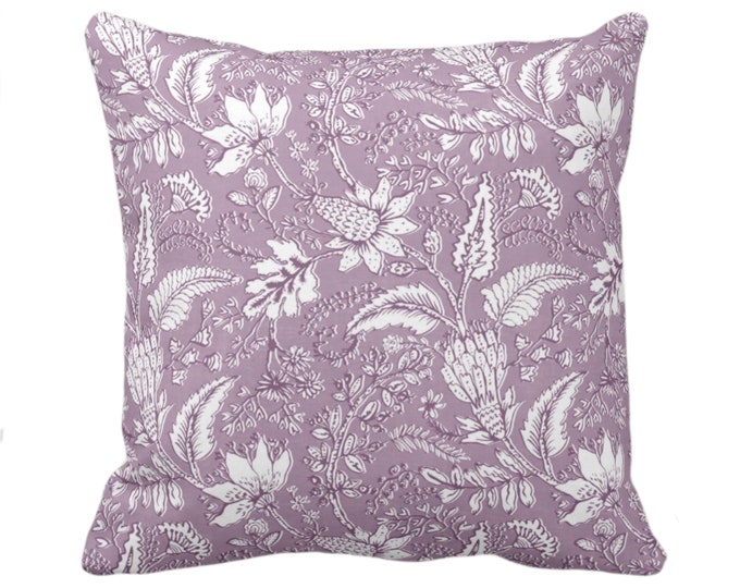 OUTDOOR Gypsy Floral Throw Pillow or Cover, 16, 18, 20, 26" Sq Pillows or Covers, Purple Dusk/White Print/Pattern Toile/Nature Flowers/Fruit