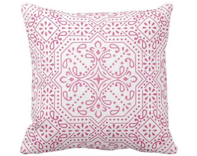 OUTDOOR Tile Print Throw Pillow or Cover, Pink 14, 16, 18, 20, 26" Sq Pillows/Covers, Bright Fuchsia/White Geometric/Batik/Trellis/Boho/Geo