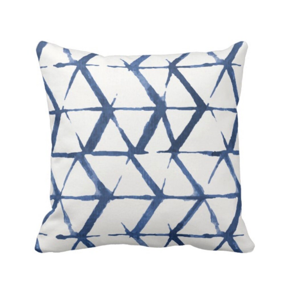 SALE Shadow Geo Print Throw Pillow Cover, Navy/White 17 Sq Pillow