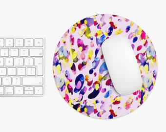 Bright Abstract Mouse Pad, Round or Rectangle Pink/Purple/Orange/Yellow Painted/Watercolor Colorful/Multicolored Modern Mousepad Print