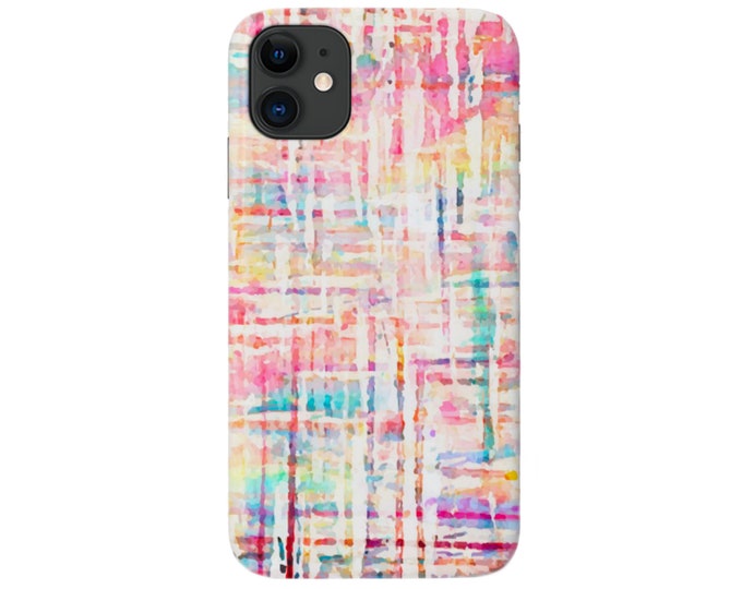 Watercolor TWEED Phone 14, 13, 12, 11, XS, XR, X, 7/8, 6/6S P/Plus/Max, Slim or Tough Protective Cover, Colorful Pink/Aqua Painted/Abstract