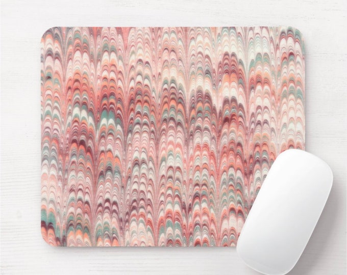 Florentine Paper Mouse Pad, Round or Rectangle Colorful Pink/Peach Watercolor Mousepad, Coral/Blush Marbled Print/Pattern, Abstract