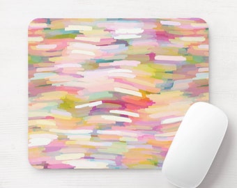 Soft Abstract Mouse Pad/Mousepad, Pink/Green/Purple/Orange Pastel Lines//Stripes/Striped Minimal/Modern/Geometric Rainbow Print/Pattern,
