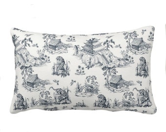 OUTDOOR Tiger Toile Throw Pillow or Cover, 14 x 20" Lumbar Pillows or Covers, Black/Off-White Floral Print/Pattern Toile/Nature/Pagoda