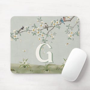 Personalized Mural Mouse Pad, Rectangle or Round Floral Pattern, Bird Toile Print Monogram Mousepad