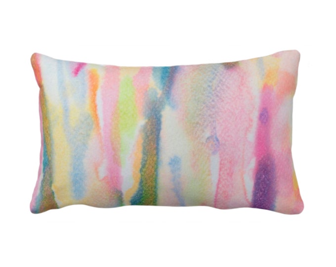OUTDOOR Watercolor Abstract Throw Pillow/Cover, Multi-Colored Print 14 x 20" Lumbar Pillows/Covers, Colorful/Hand Painted Art Design/Pattern