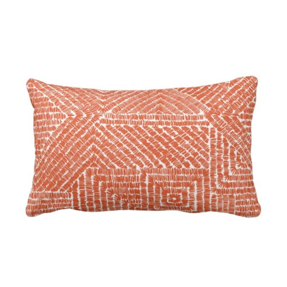 Tribal Geo Throw Pillow or Cover, Terracotta 12 x 20 Lumbar Pillows or Covers, Deep Orange