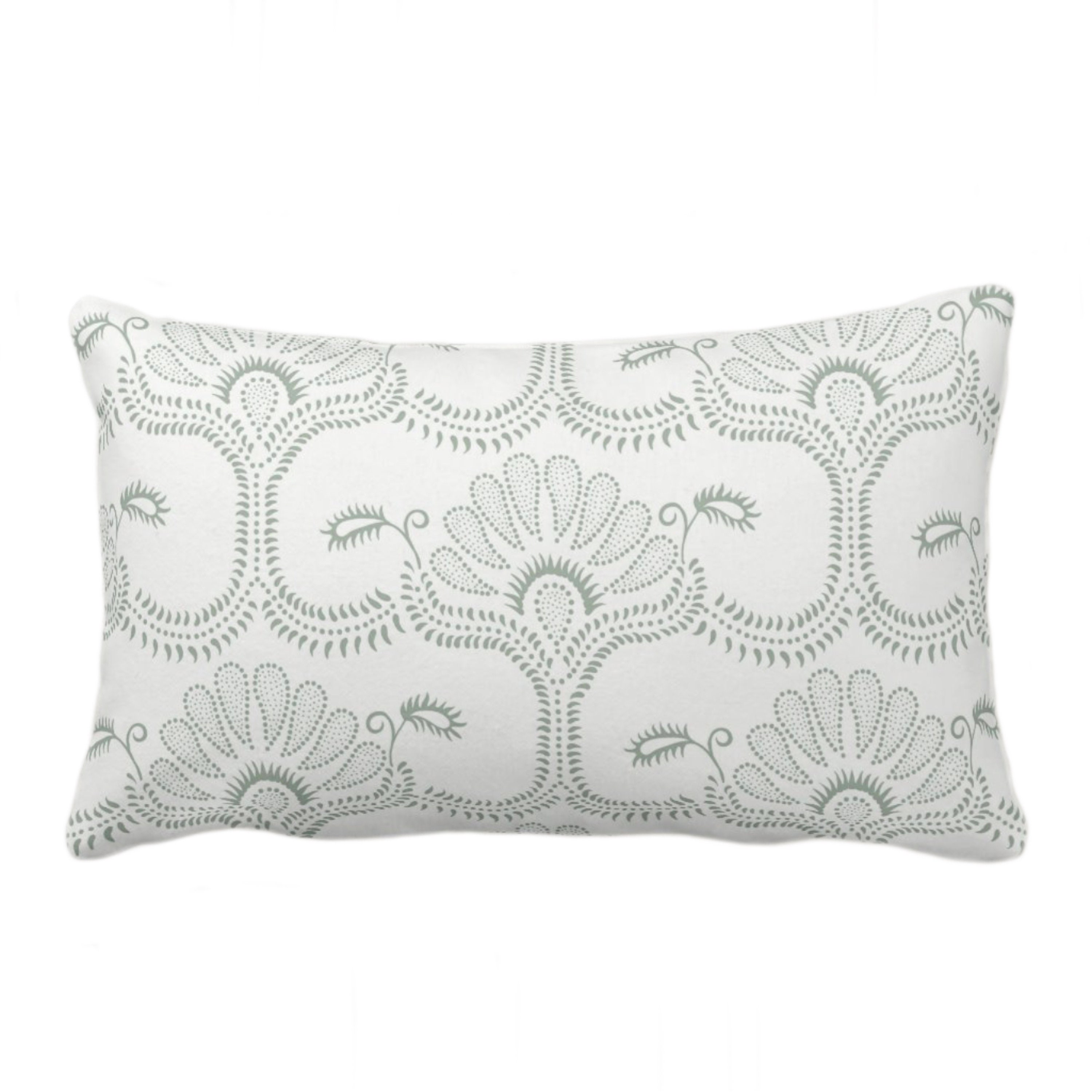 OUTDOOR Lotus Block Print Throw Pillow Cover, Silver Green 14 x 20