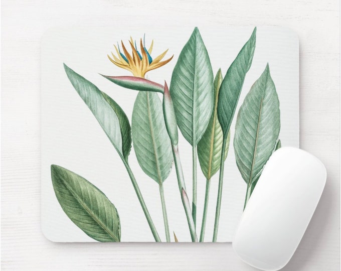 Vintage Botanical Bird of Paradise Flower Mouse Pad, Round or Rectangle Tropical Nature Print/Pattern Mousepad, Floral Plant Illustration