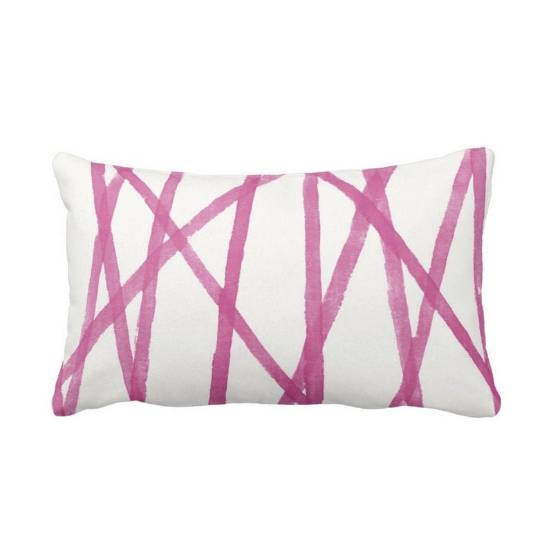 Fuchsia Hand-Painted Lines Throw Pillow or Cover ChannelsStripes Abstract Print PinkWhite 14 x 20 Lumbar Pillows or Covers