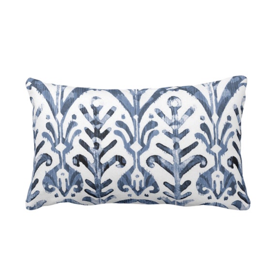 Watercolor Print Throw Pillow or Cover Navy Blue white 12 X 20