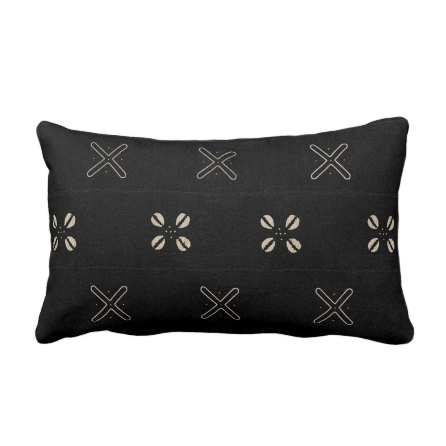 OUTDOOR Mud Cloth Printed Throw Pillow/Cover, Cowrie Shell Black/Off