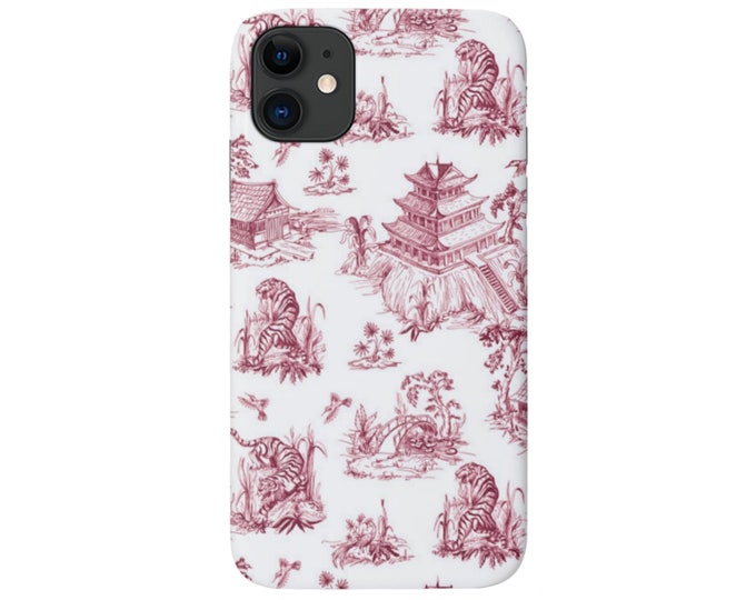 Tiger Toile iPhone 13, 12, 11, XS, XR, X, 7/8, 6/6S, Pro/Max/P/Plus Snap Case or Tough Protective Cover Black Cherry Pagoda/Willow Pattern