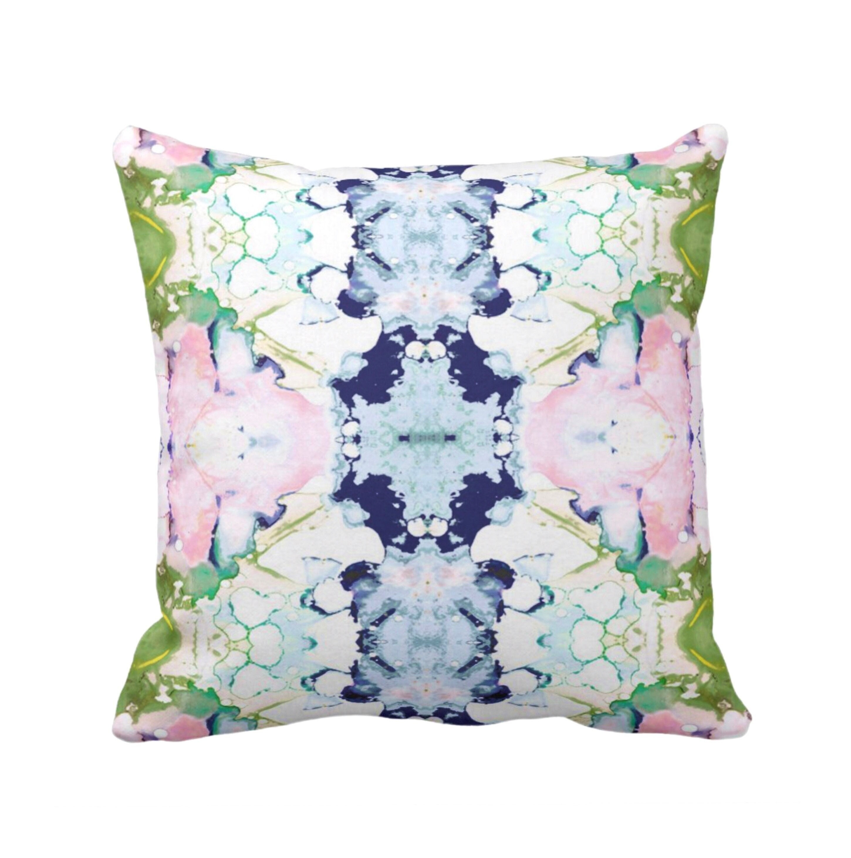 Mirrored Watercolor Throw Pillow Cover Square and Lumbar Pillow Cover Pink/Navy/Green Abstract Modern/Colorful Painted Print