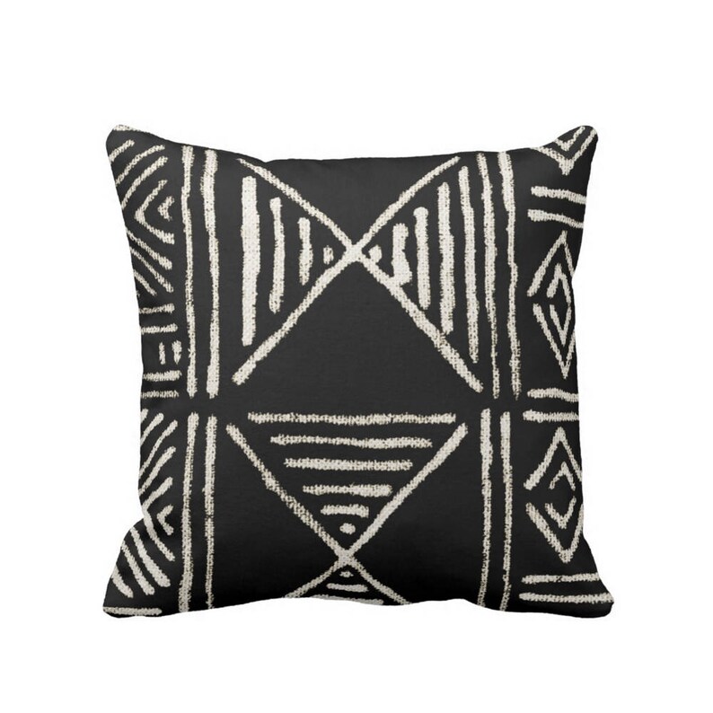 OUTDOOR Mud Cloth Printed Throw Pillow Cover Black & Etsy