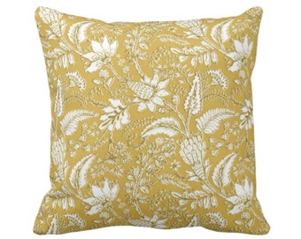 Gypsy Floral Throw Pillow or Cover, 16, 18, 20, 22, 26" Sq Pillows/Covers, Maize/White, Print/Pattern Toile/Nature Flowers/Fruit Dark Yellow