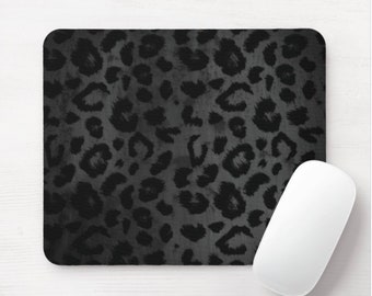 Distressed Gray Leopard Mouse Pad, Round or Rectangle Animal Print Mousepad, Dark Grey/Black Cat/Cheetah Print/Pattern, Abstract/Modern