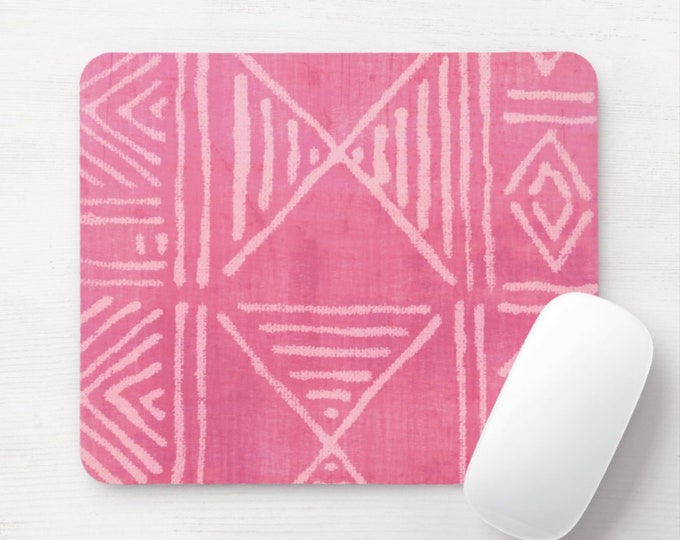 Mud Cloth Print Mouse Pad/Mousepad, Round or Rectangle Bright Pink Mudcloth/Tribal/African/Boho/Geometric/Geo/Diamond Pattern Mousepads