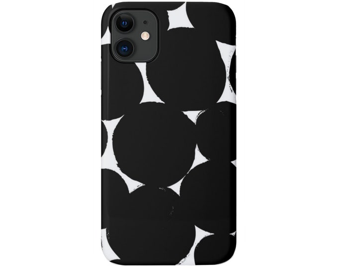 Big Dots iPhone 13, 12, 11, XS, XR, X, 7/8, 6/6S, Pro/Max/P/Plus Snap Case or TOUGH Protective Cover, Black/White Modern Geometric/Geo Print