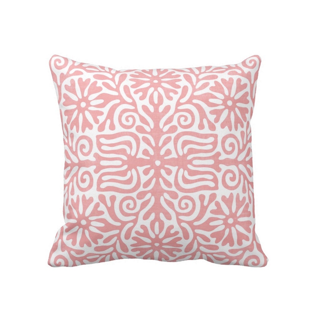 SALE Folk Floral 15 Throw Pillow Cover, Pink/White Printed Pillow