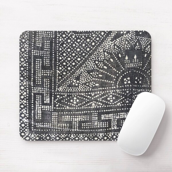 Gray Batik Print Round or Rectangle Mouse Pad/Mousepad, Thai Miao Chinese Minority Hill Tribe