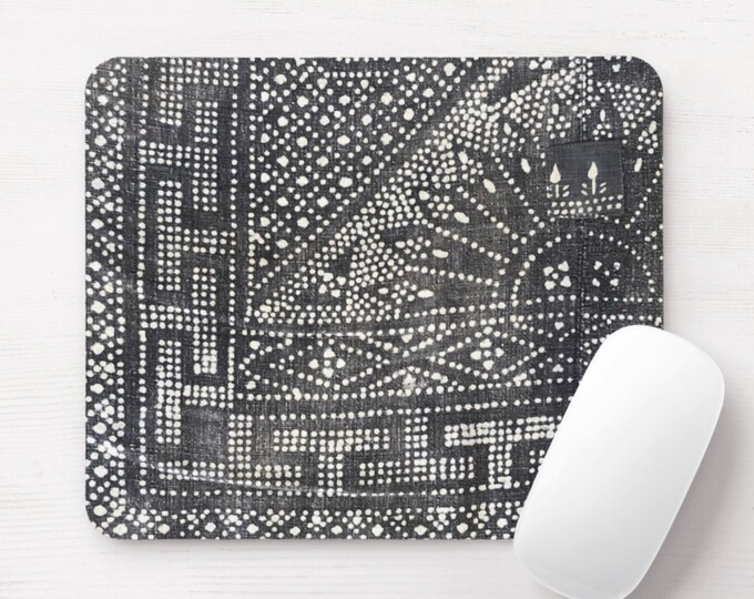 Gray Batik Print Round or Rectangle Mouse Pad/Mousepad, Thai Miao Chinese Minority Hill Tribe