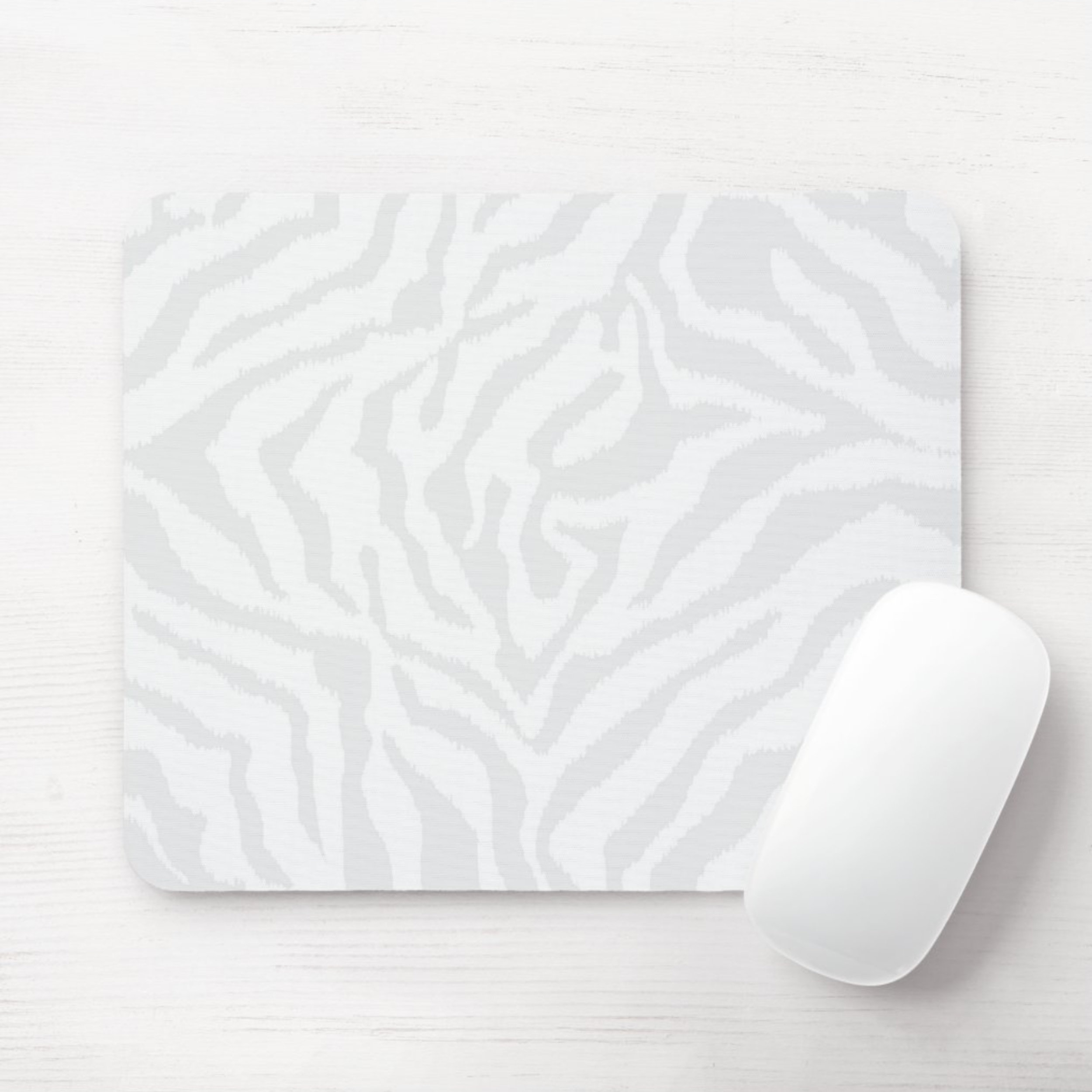 Abstract Zebra Print Mouse Pad/Mousepad, White & Gray Modern Animal
