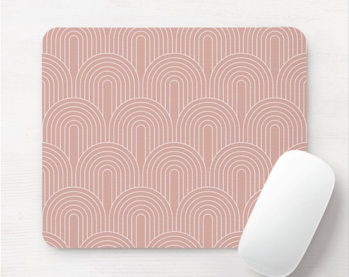 Minimal Mouse Pad/Mousepad, Earthy Rose Modern Geometric Arches Print/Pattern, Dusty Pink Lines/Geo/Circles/Abstract/Lined/Stripes/Striped