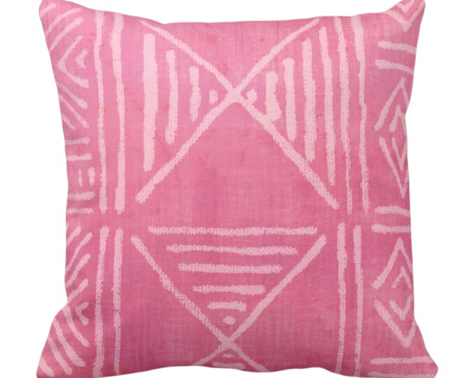 OUTDOOR Mud Cloth Printed Throw Pillow or Cover, Bright Pink 14, 16, 18, 20, 26" Sq Pillows/Covers, Mudcloth/Boho/Geometric/African Print