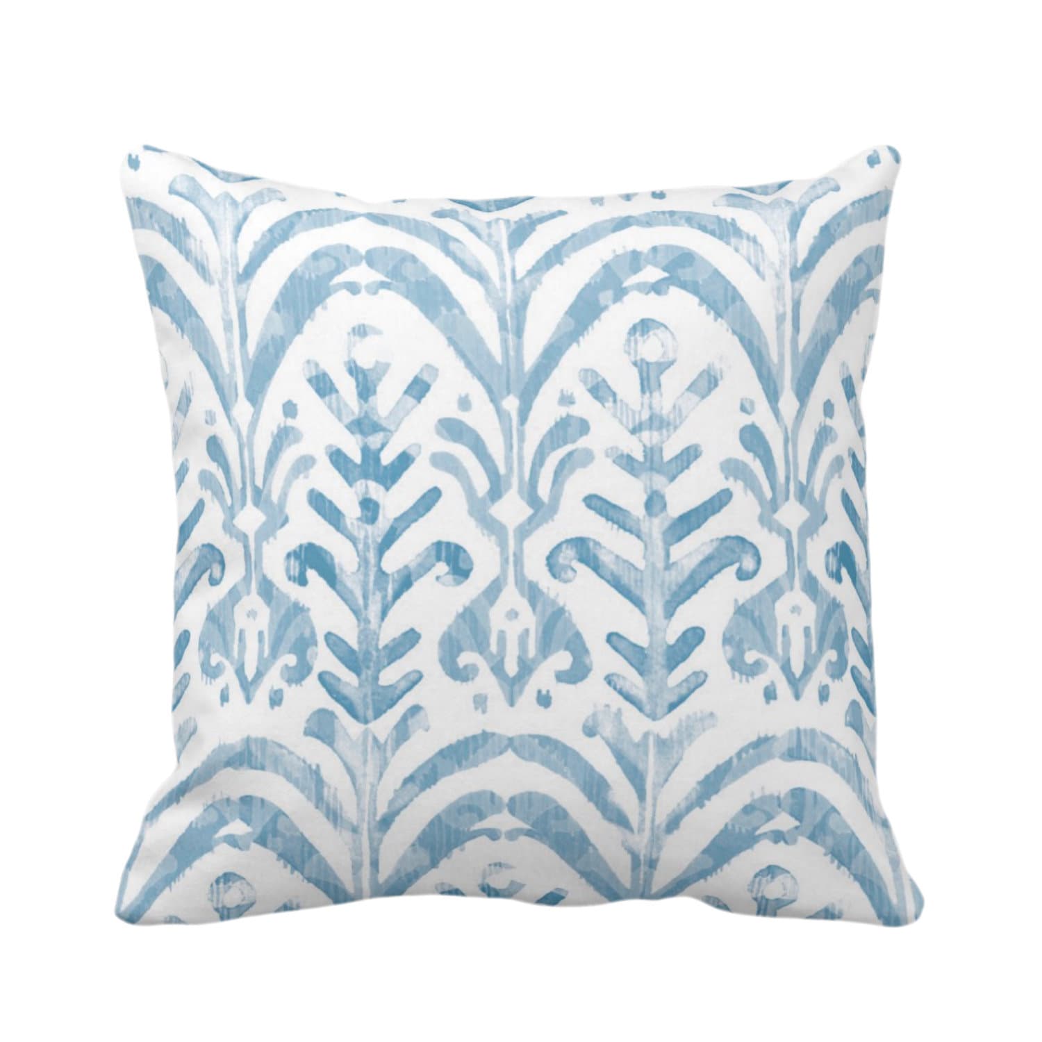 OUTDOOR Watercolor Print Throw Pillow or Cover, Dusty Blue/White 14, 16