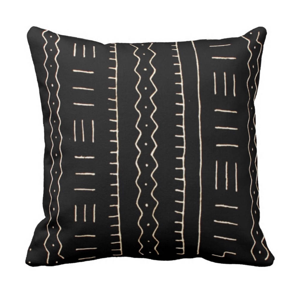 SALE Mud Cloth Print Throw Pillow, Boho/Ethnic Black & OffWhite