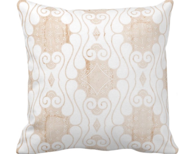 OUTDOOR Batik Print Throw Pillow or Cover, Peach Sand/White 14, 16, 18, 20, 26" Sq Pillows/Covers, Cream/Beige Geo/Boho/Tribal/Hmong/Design