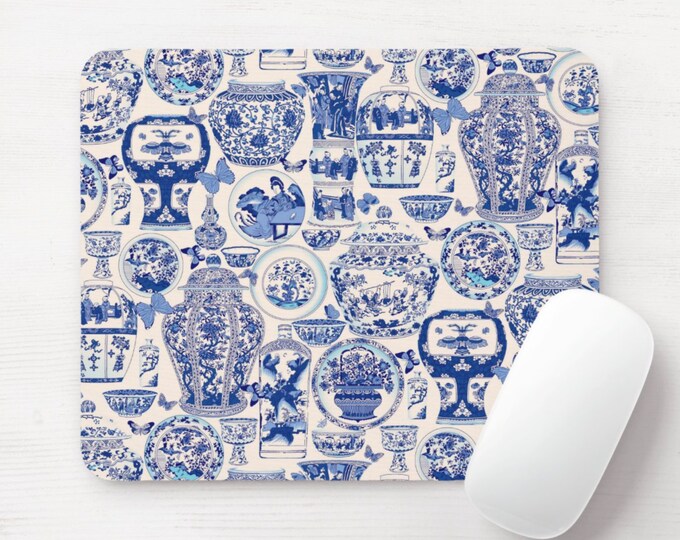 Pagoda Vases Mouse Pad/Mousepad, Round or Rectangle, Blue & White China/Willow/Pagoda Pattern/Transferware Japanese/Asian Pattern/Design