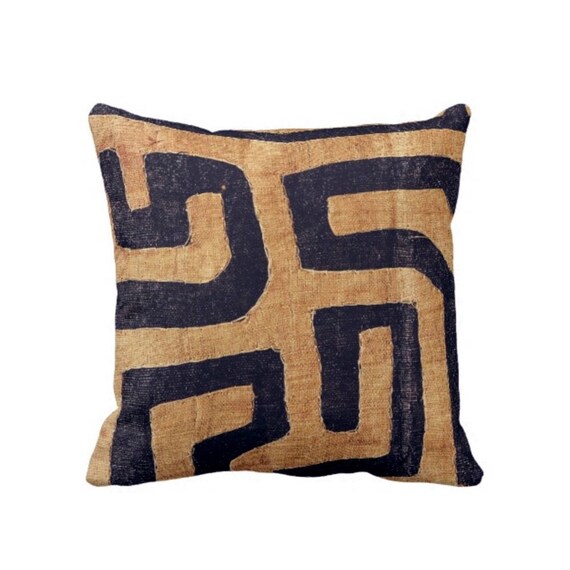 Outdoor Printed Kuba Cloth Throw Pillow Or Cover Tan Black Etsy