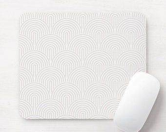 Alfombrilla de ratón minimalista con diseño de arcos geométricos modernos en blanco y blanquecino