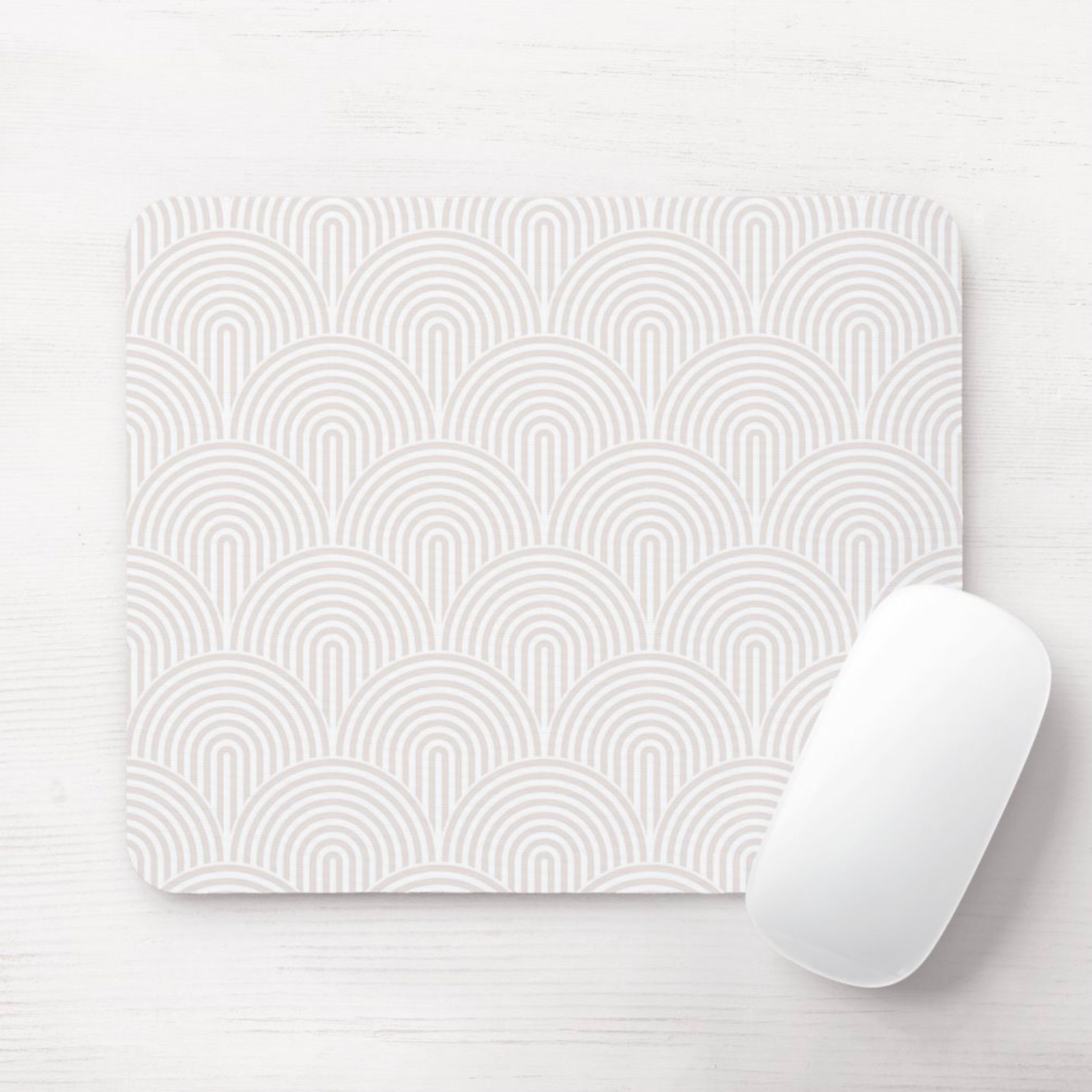 Minimal Mouse Pad/mousepad, White & Off-white Modern Geometric Arches  Print/pattern, Lines/geo/circles/abstract/arch/lined/stripes/striped 