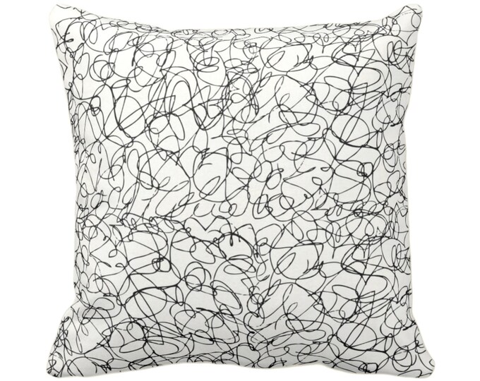 OUTDOOR Scribble Lines Throw Pillow or Cover, Ivory/Black 14, 16, 18, 20 or 26" Sq Pillows/Covers, Subtle/Modern/Abstract/Line Print/Pattern