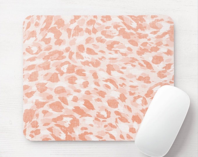 Spots Mouse Pad, Round or Rectangle Pale Coral Mousepad, Orange/Pink Animal Print/Pattern, Modern/Leopard/Cat/Spots/Spotted, Abstract