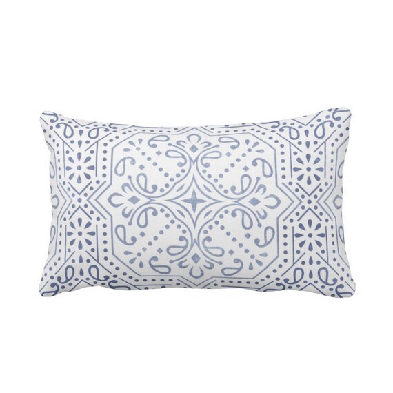 Blue Vintage Chinese Miao Tribal Print OUTDOOR Dragon Batik PRINTED Throw Pillow or Cover Indigo 14 x 20 Lumbar Pillows or Covers