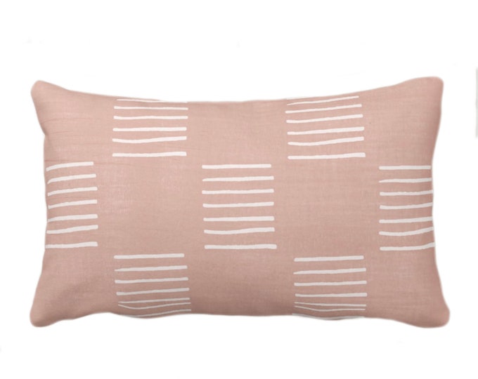 Mud Cloth Lines Printed Throw Pillow or Cover, Faded Pink 12 x 20" Lumbar Pillows/Covers Mudcloth/Boho/Tribal/Geometric/Geo/African Pattern