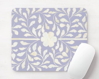 Bone Inlay Design Printed Mouse Pad/Mousepad, Round or Rectangle Lavender and Off-White Floral/Geometric Floral/Tribal/Indian Print/Pattern