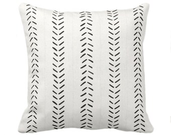 OUTDOOR Mud Cloth Printed Throw Pillow or Cover, Off-White/Black 16, 18, 20, 26" Sq Pillows or Covers, Mudcloth/Boho/Arrows/Tribal/Print