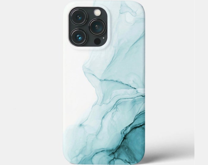 Turquoise Abstract iPhone 14, 13, 12, 11, XS, XR, X, 7/8 Pro/Max/P/Plus Snap Case or TOUGH Protective Cover Blue/Green Swirl/Marble/Modern
