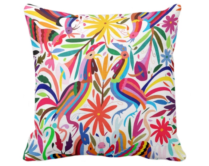 OUTDOOR Colorful Otomi Throw Pillow, Printed 14, 16, 18, 20, 26" Sq Pillows, Floral/Flower/Animal/Mexican/Fun/Boho/Tribal Pattern/Print