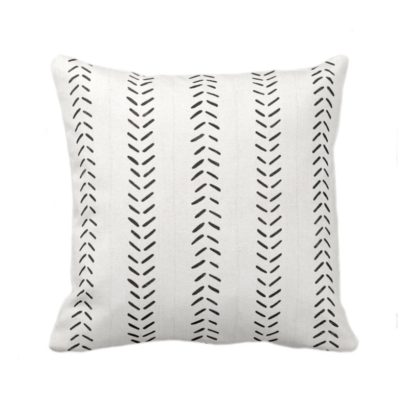 Mud Cloth Printed Throw Pillow Cover, Off-White/Black 18 or 22 Sq Pillows or Covers, Mudcloth/Boho/Arrows/Tribal/Design image 1