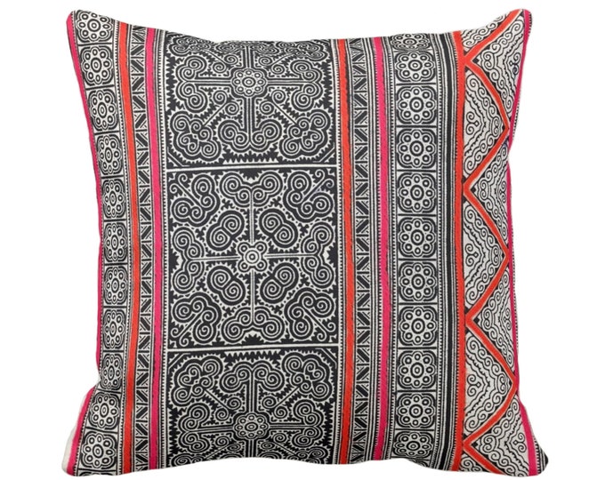 OUTDOOR Thai Batik PRINTED Throw Pillow or Cover 14, 16, 18, 20, 26" Sq Covers, Printed Vintage Hmong/Tribal Design, Blue/Indigo/Pink/Orange