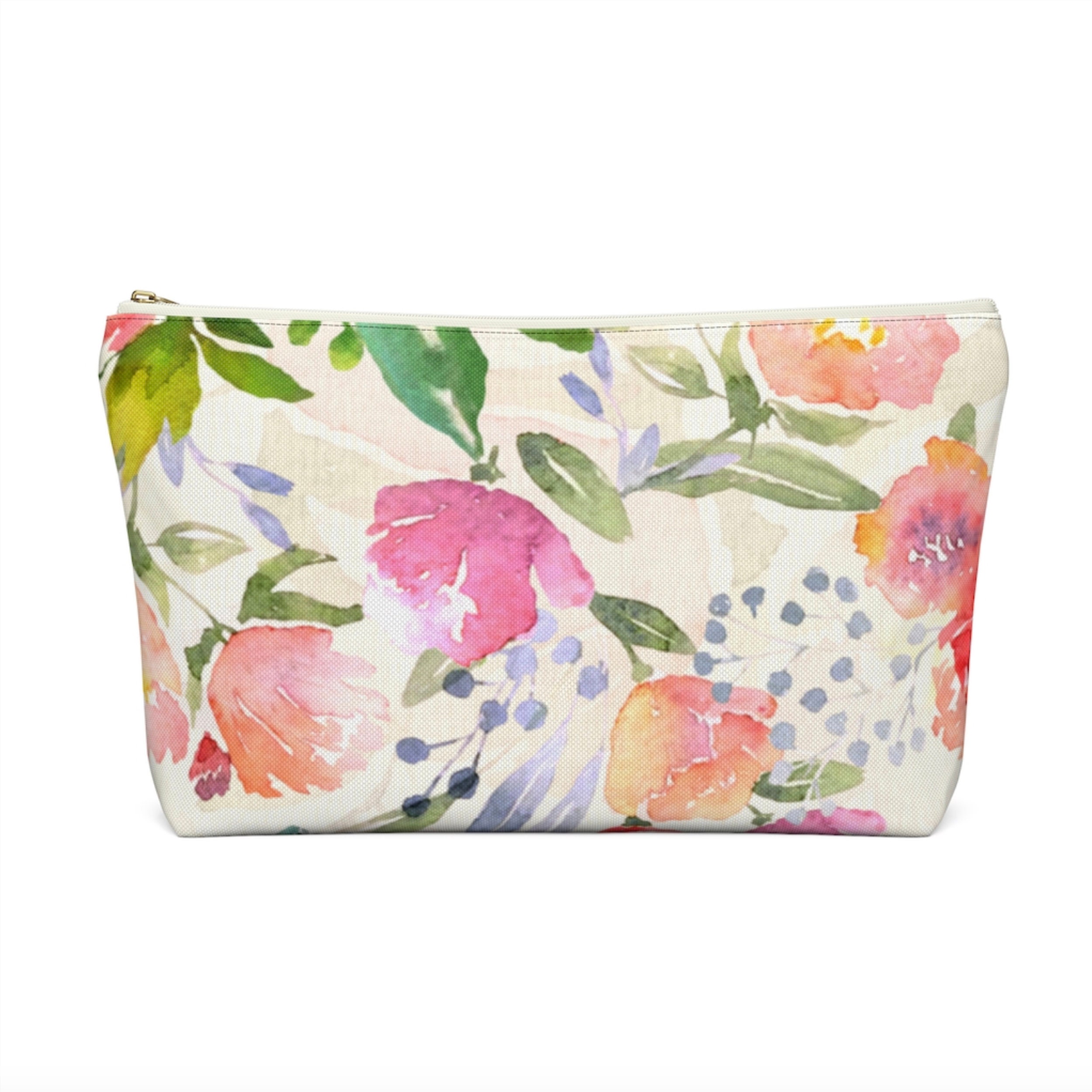 pencil or makeup bag with floral art Canvas Watercolor Peony Pouch w gold zipper