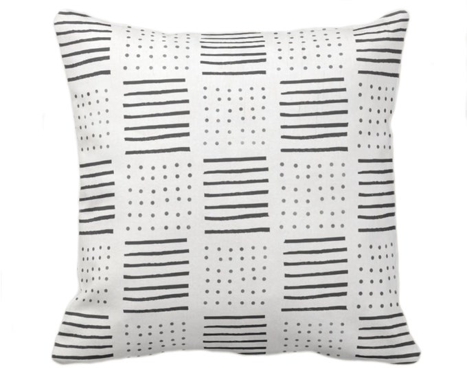 Mud Cloth Printed Throw Pillow or Cover, Lines/Dots Off-White/Black 14, 16, 18, 20, 26" Sq Pillows or Covers, Mudcloth/Geo/Boho/Tribal