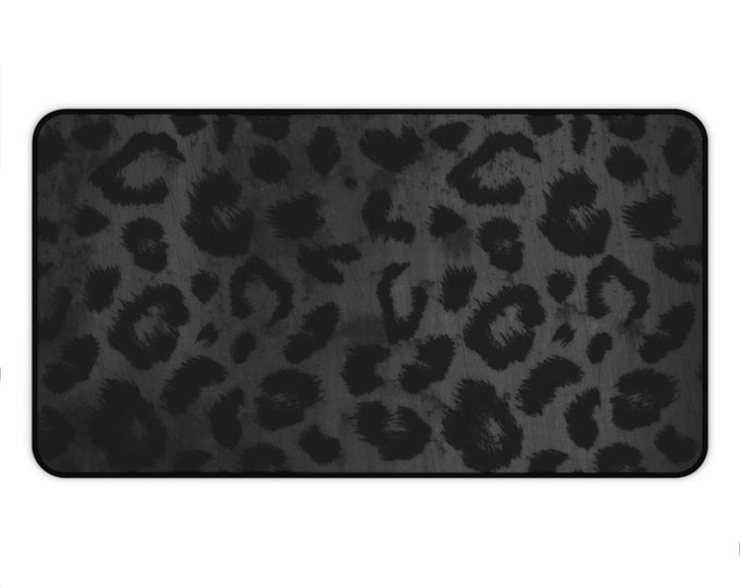 Abstract Distressed Leopard Desk Mat/Keyboard Mat/Pad, Black/Charcoal Gray Animal Print/Pattern, Modern Worn/Acid, Cat/Ocelot/Cheetah