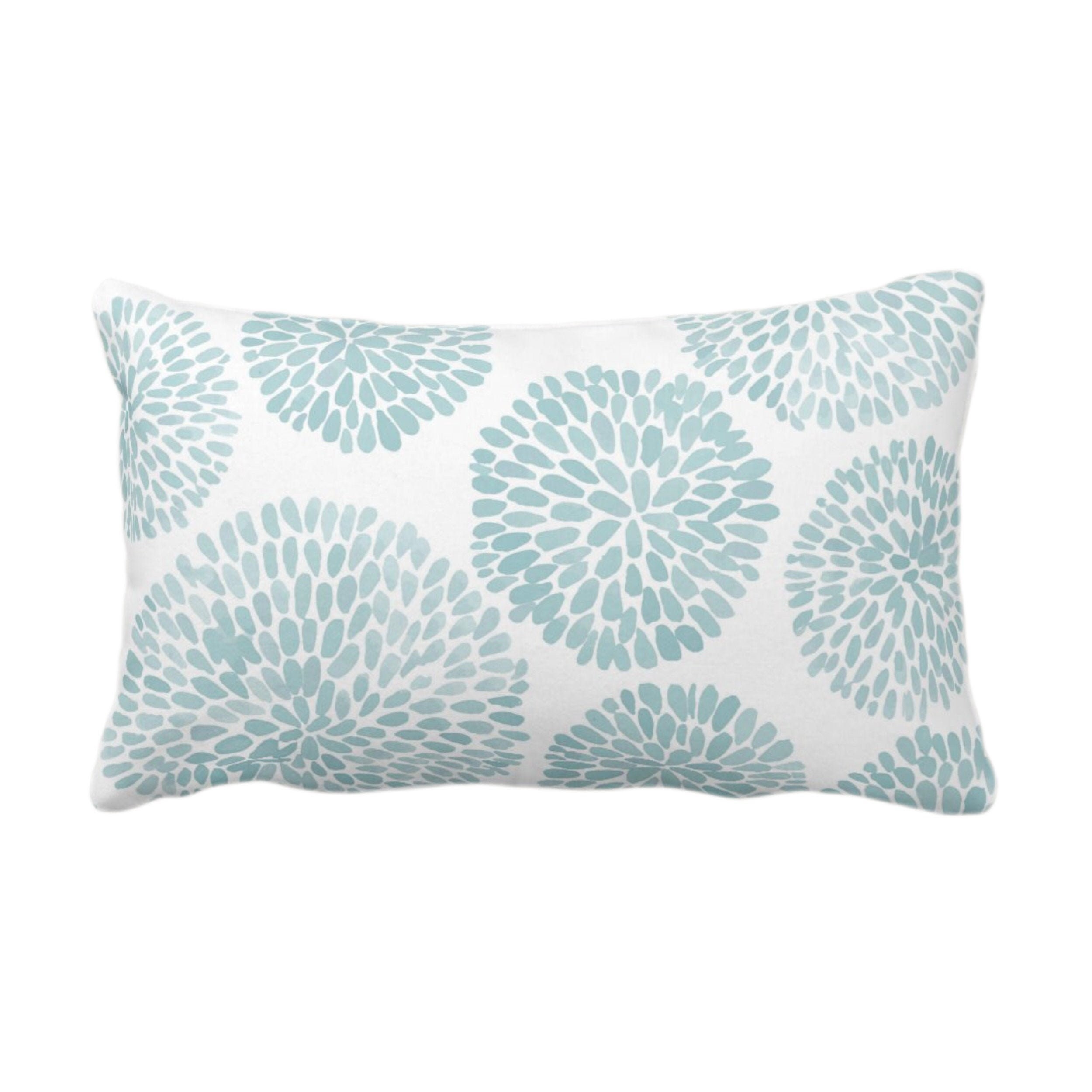 Blue Green Modern Floral Throw Pillow Cover